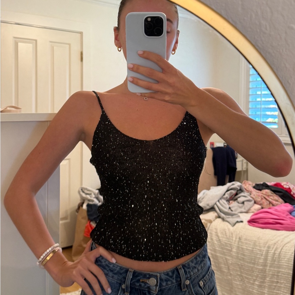 White Fox Black Glitter Top